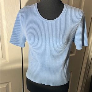 Zara Sky Blue Ribbed Short Sleeve Tee